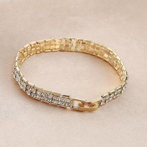 Unisex Hip Hop Full Rhinestone Double Row Bracelet
